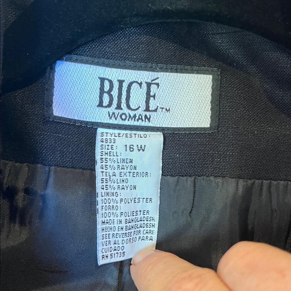 Bice woman classic black linen blend blazer jacket 16w like new - Picture 6 of 6